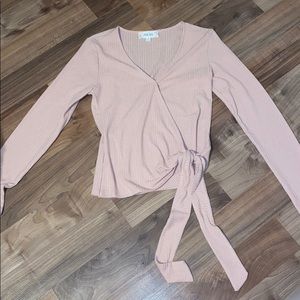 Blush Pink Long Sleeve Tee with Tie
